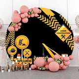 Allenjoy Engineering Sign Yellow Black Stripes Round Backdrop