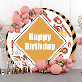 Allenjoy Engineering Tool Yellow Round Happy Birthday Backdrop