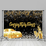 Allenjoy Fallen Hats With Golden Car Congratulations Backdrop