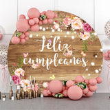 Allenjoy Feliz Cumpleanos Flower Wood Round Birthday Backdrop