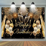 Allenjoy Fiesta Glitter Golden Balloon Happy Birthday Backdrop