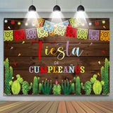 Allenjoy Fiesta Lace Pattern Cactus Wooden Birthday Backdrop