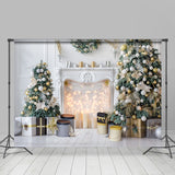 Allenjoy Fireplace Christmas Tree Light White Party Backdrop