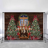 Allenjoy Fireplace Stocking Window Wooden Christmas Tree Backdrops