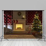 Allenjoy Fireplace Tree Stocking Gifts Christmas Backdrop