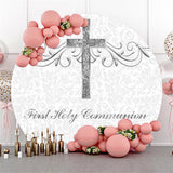 Allenjoy First Holy Communion Sliver Round Baptism Backdrop