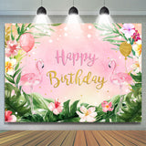 Allenjoy Flamingos And Tropical Leaves Pink Birthday Backdrop