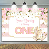 Allenjoy Floral And Bunny Pink 1St Birthday Backdrop For Girl