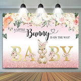 Allenjoy Floral And Bunny Pink Glitter Girls Baby Shower Backdrop