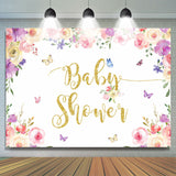 Allenjoy Floral And Butterfly Glitter One Baby Shower Backdrop