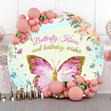 Allenjoy Floral Butterfly Kisses Round Backdrop Birthday