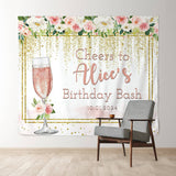 Allenjoy Floral Champagne Glitter Custom Birthday Backdrop