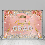 Allenjoy Floral Champagne Glitter Graduation Party Backdrop