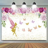 Allenjoy Floral Faery Butterflies Glitter Birthday Backdrop