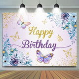 Allenjoy Floral Glitter Butterfly Spring Birthday Backdrop