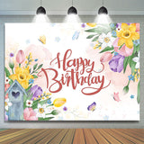 Allenjoy Floral Leaves Butterfly Birthday Backdrop Girl