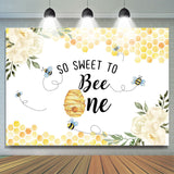 Allenjoy Floral Yellow Sweet Bee Happy 1Th Birthday Backdrop