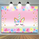 Allenjoy Florals And Golden Stars Unicorn Backdrop For Kids