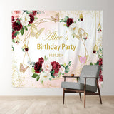 Allenjoy Flower Butterfly Custom Birthday Backdrop Girl