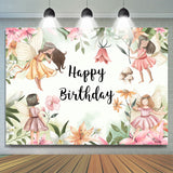 Allenjoy Flower Fairies Happy Birthday Backdrop Girls