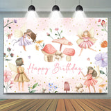 Allenjoy Flower Fairy Mushroom Girls Happy Birthday Backdrop