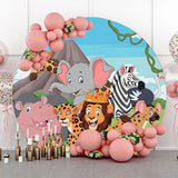 Allenjoy Forest Mountain Animlas Round Backdrop Birthday