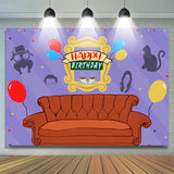 Allenjoy Friends Sofa Balloon Purple Happy Birthday Backdrop