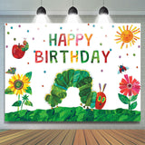 Allenjoy Garden Caterpillar Happy Birthday Backdrop Kids