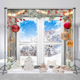 Allenjoy Gingerbread Pine Leaves Window Christmas Backdrop