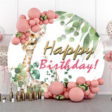 Allenjoy Giraffe Green Leaves Happy Birthday Circle Backdrop