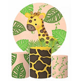 Allenjoy Giraffe Monstera Birthday Party Round Backdrop Kit