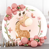 Allenjoy Giraffe With Pink Flower Butterfly Circle Backdrop