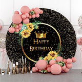 Allenjoy Glitter And Sunflower Circle Happy Birthday Backdrop