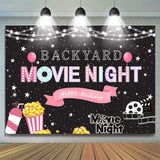 Allenjoy Glitter Backyard Movie Night Happy Birthday Backdrop