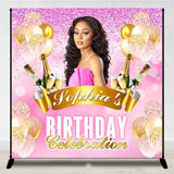 Allenjoy Glitter Balloon Pink Custom Photo Birthday Backdrop