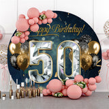 Allenjoy Glitter Balloons Sliver 50Th Birthday Round Backdrop