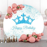 Allenjoy Glitter Blue Crown Circle Happy Birthday Backdrop