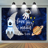 Allenjoy Glitter Blue Space Astronaut Theme Birthday Backdrop