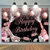 Allenjoy Glitter Bokeh Champagne And Balloon Birthday Backdrop