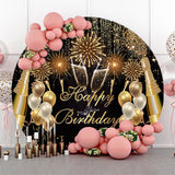 Allenjoy Glitter Champagne Balloons Circle Birthday Backdrop