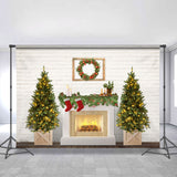 Allenjoy Glitter Christmas Tree Fireplace Christmas Backdrop