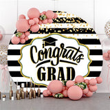 Allenjoy Glitter Circle Black Stripes Congrats Grad Backdrop