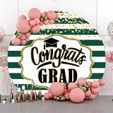 Allenjoy Glitter Circle Green White Stripes Congrategrad Backdrop