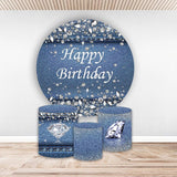 Allenjoy Glitter Diamond Blue Round Birthday Backdrop Kit