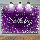 Allenjoy Glitter Diamond Purple Themed Happy Birthday Backdrop