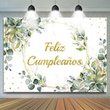 Allenjoy Glitter Feliz Cumpleanos Leaf Happy Birthday Backdrop