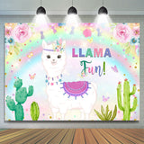 Allenjoy Glitter Floral Llama Fun Rainbow Happy Birthday Backdrop