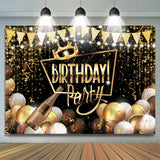 Allenjoy Glitter Gold Black Balloon Birthday Party Backdrop