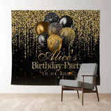 Allenjoy Glitter Gold Black Balloon Custom Birthday Backdrop