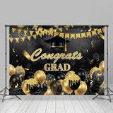 Allenjoy Glitter Gold Black Balloon Flag Congrategrad Backdrop